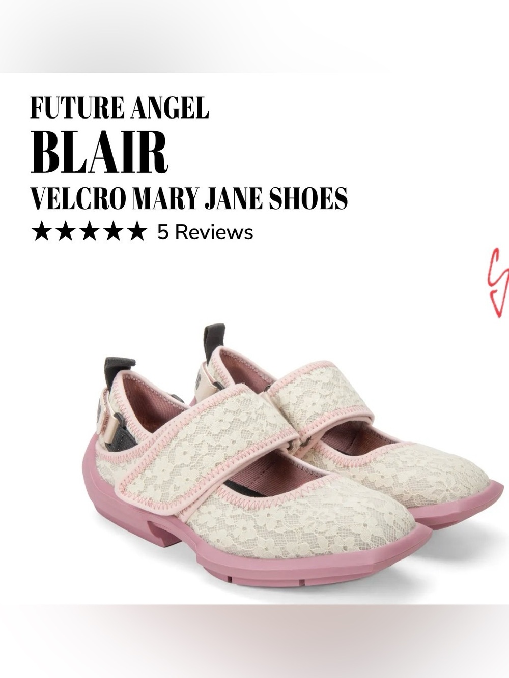 Fluevog NEW WO BOX Future Angel Blair pink/cream lace Velcro Mary Jane sneaker-7